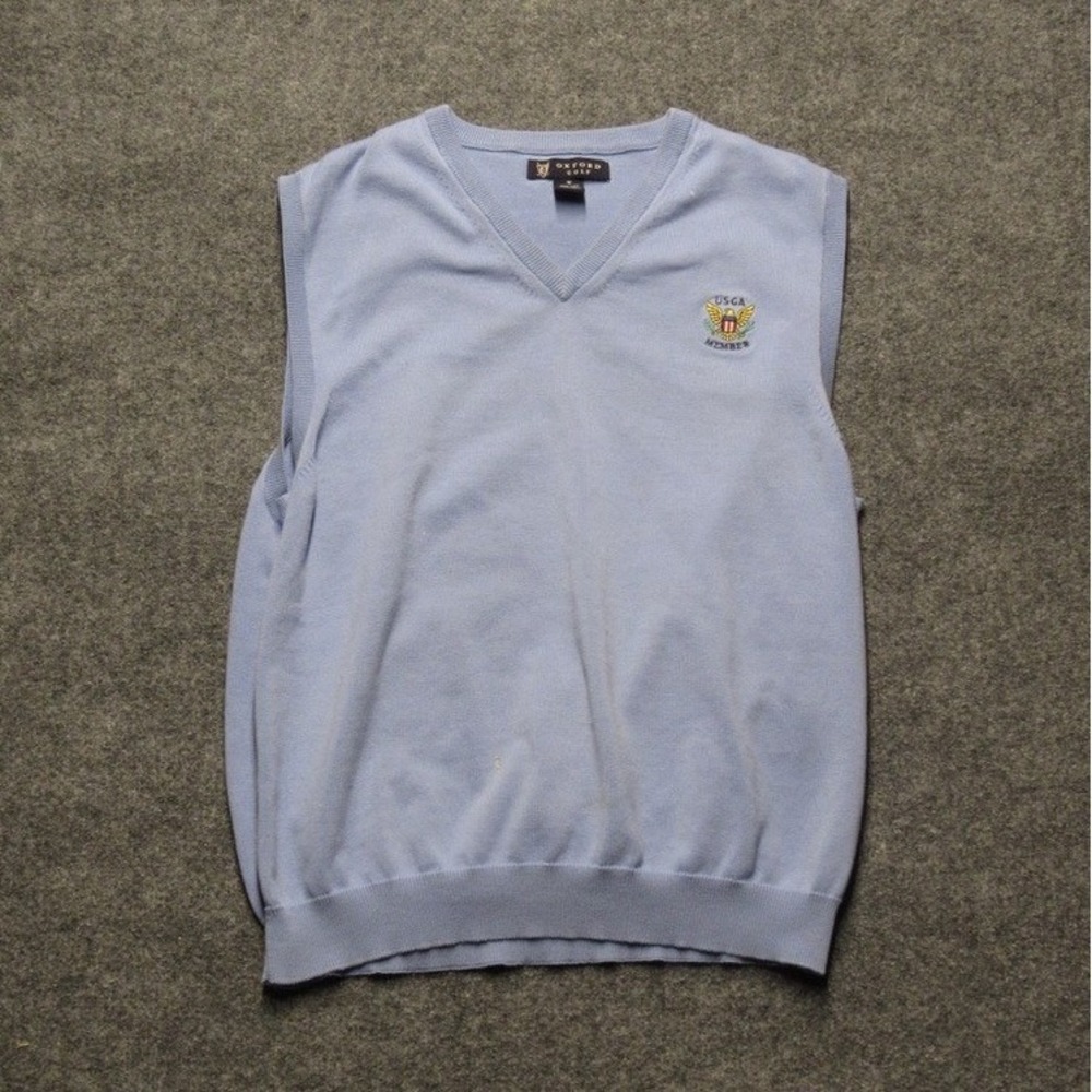 Oxford Golf USGA Member Sweater Vest Mens Medium Light Blue V-Neck Knit Pullover